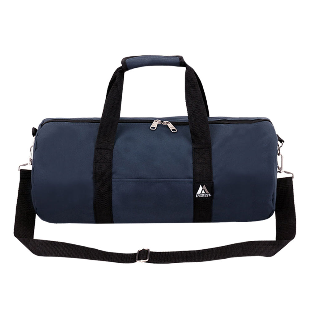 A stylish 23 Inch Round Duffel bag made from durable 600D polyester, featuring a zippered main compartment and adjustable shoulder strap.