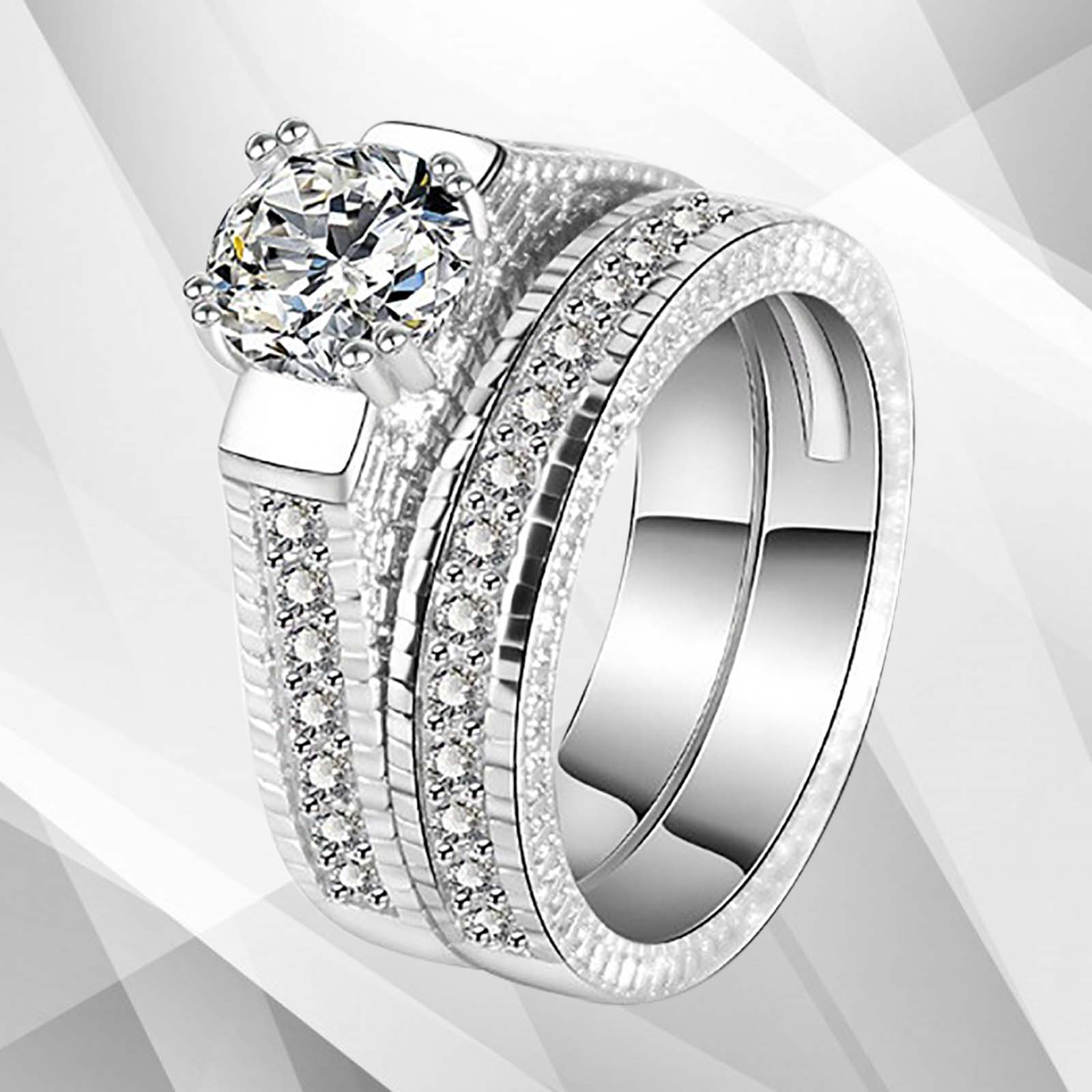 2.50Ct Diamond Posh Bridal Engagement Double Band Ring Set featuring a double band design in 18Ct white gold with sparkling round cut diamonds.