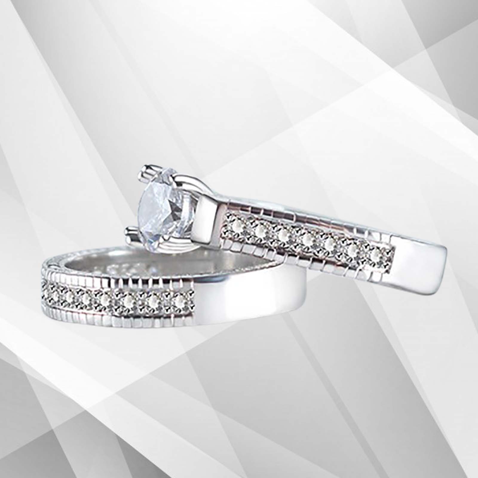 2.50Ct Diamond Posh Bridal Engagement Double Band Ring Set featuring a double band design in 18Ct white gold with sparkling round cut diamonds.