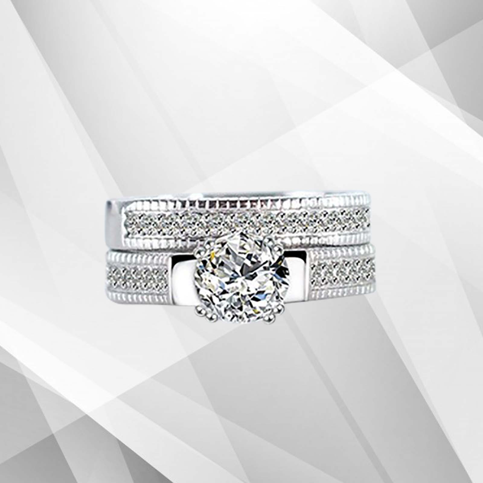 2.50Ct Diamond Posh Bridal Engagement Double Band Ring Set featuring a double band design in 18Ct white gold with sparkling round cut diamonds.