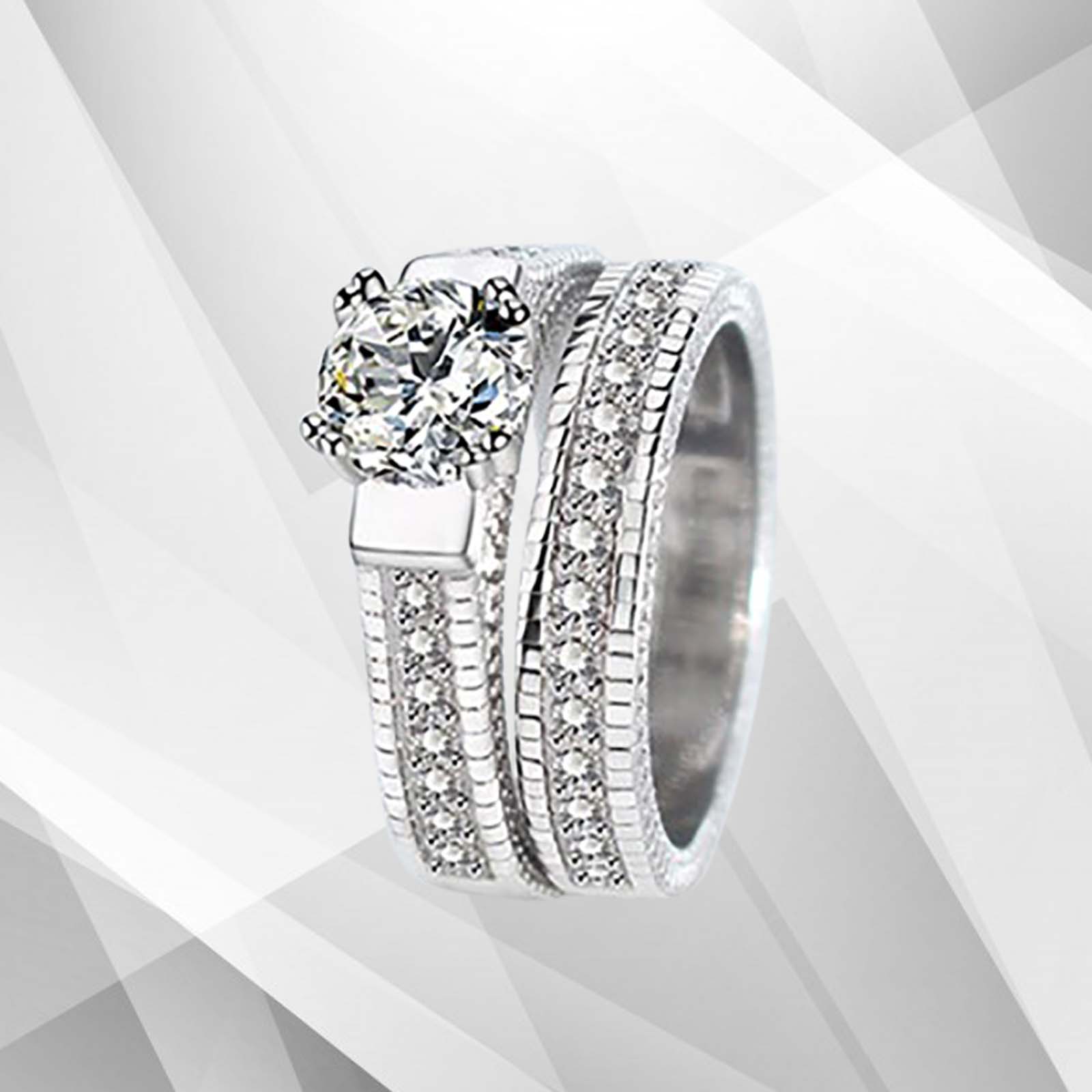 2.50Ct Diamond Posh Bridal Engagement Double Band Ring Set featuring a double band design in 18Ct white gold with sparkling round cut diamonds.