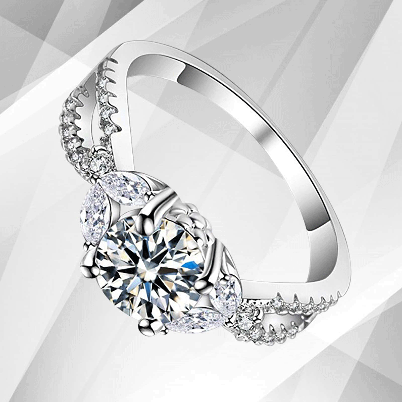 2.5Ct Round-Cut CZ Diamond Solitaire Bridal Engagement Ring set in 18K white gold, showcasing a brilliant diamond in a secure prong setting.