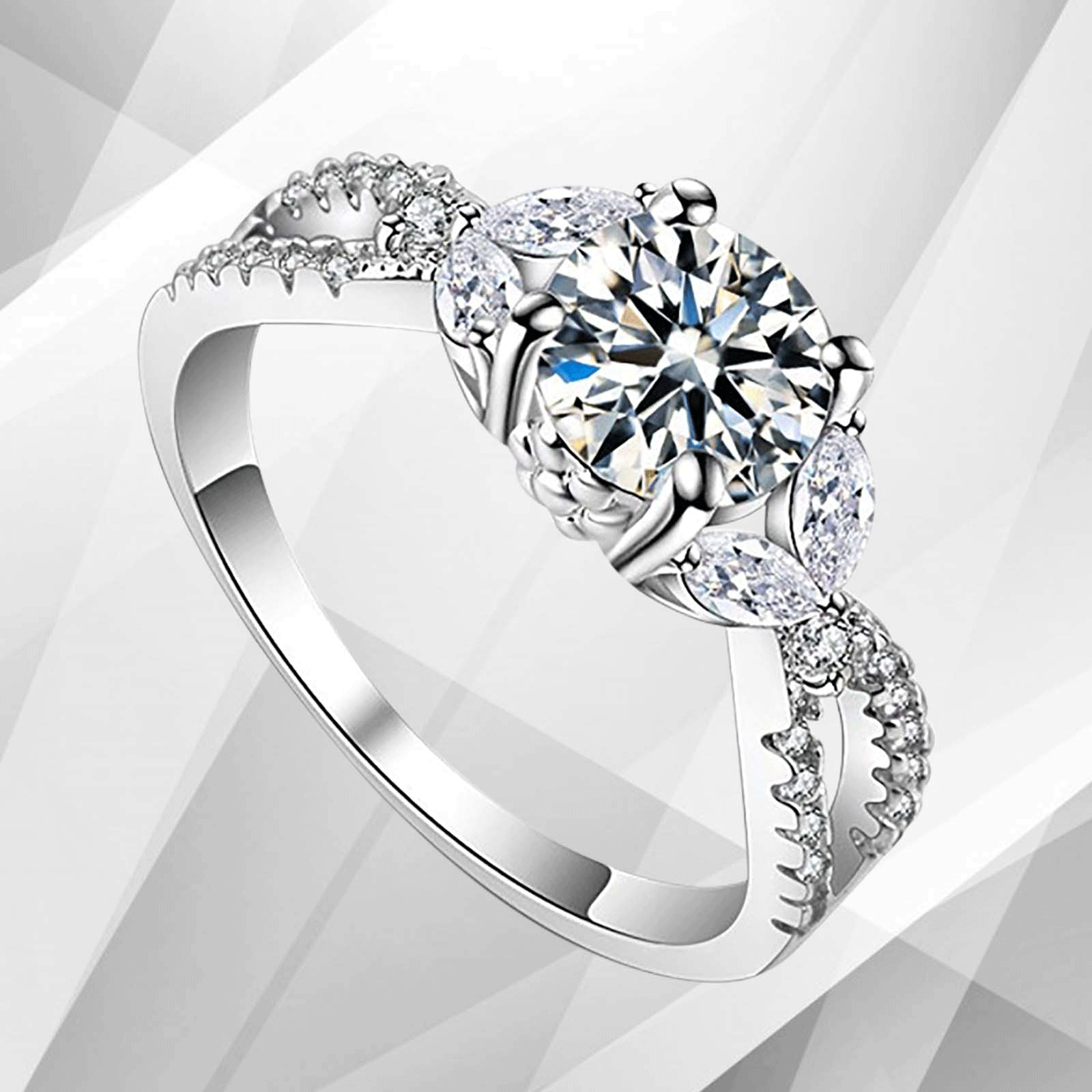 2.5Ct Round-Cut CZ Diamond Solitaire Bridal Engagement Ring set in 18K white gold, showcasing a brilliant diamond in a secure prong setting.