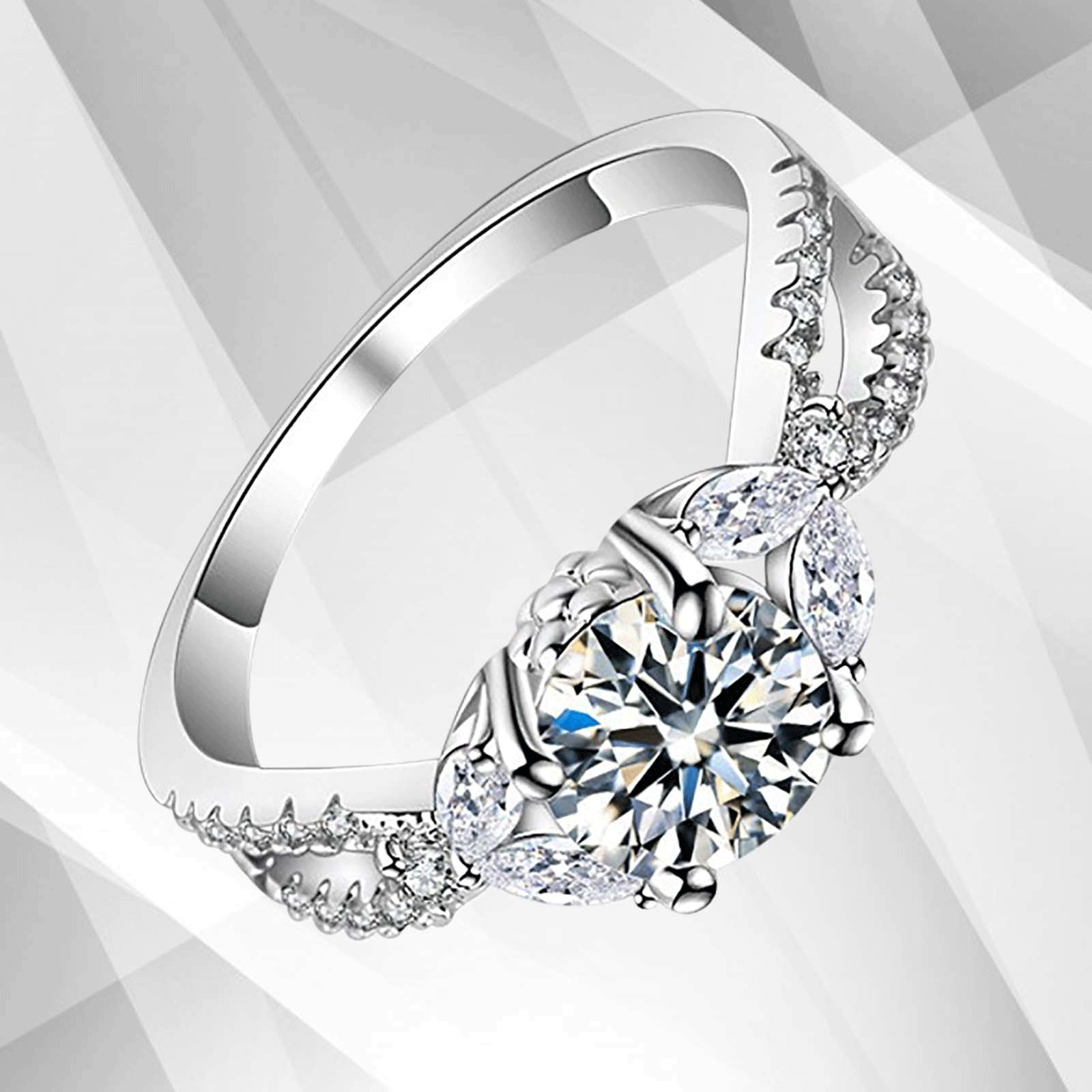 2.5Ct Round-Cut CZ Diamond Solitaire Bridal Engagement Ring set in 18K white gold, showcasing a brilliant diamond in a secure prong setting.