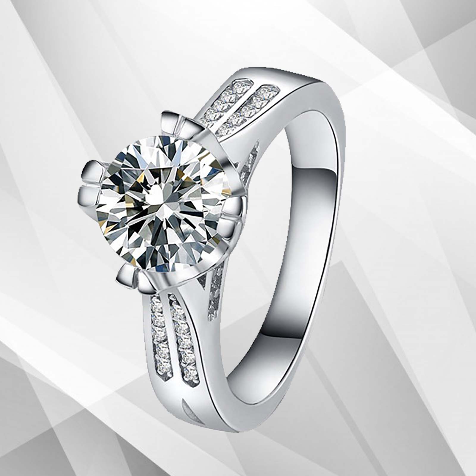 2.5Ct Round-Cut CZ Diamonds Solitaire Bridal Engagement Ring set in 18K White Gold, showcasing a brilliant round diamond in a prong setting.