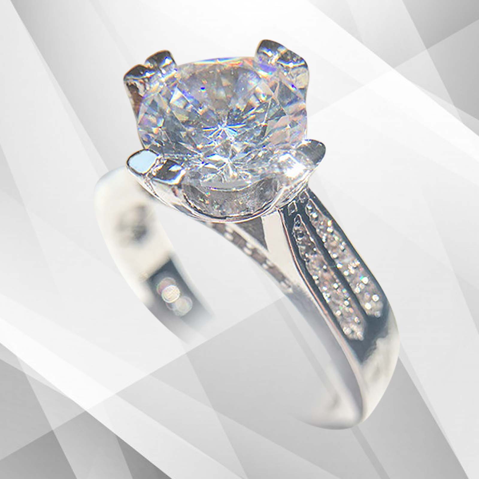 2.5Ct Round-Cut CZ Diamonds Solitaire Bridal Engagement Ring set in 18K White Gold, showcasing a brilliant round diamond in a prong setting.