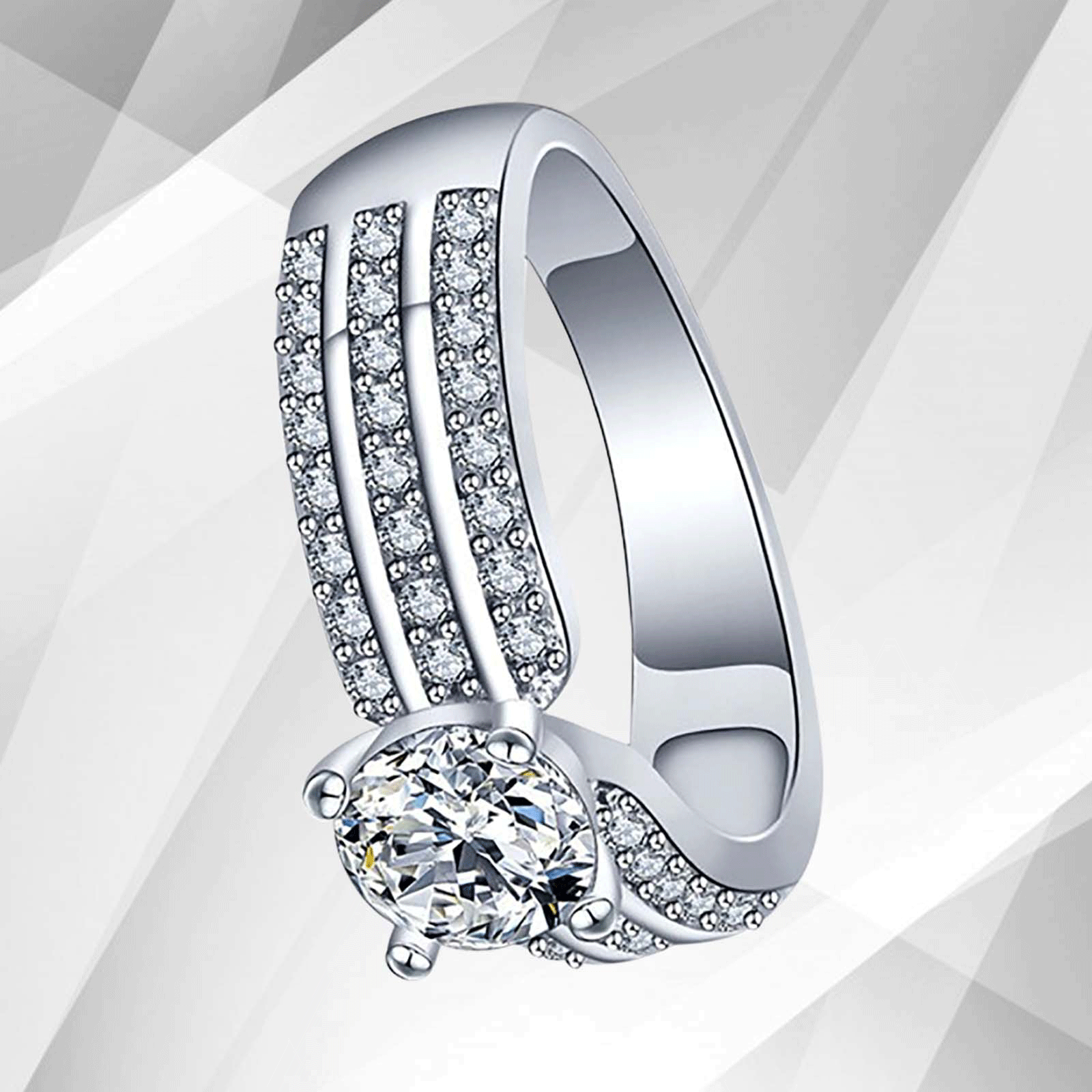 2.5Ct Round-Cut CZ Diamonds Solitaire Bridal Engagement Ring set in 18K White Gold, showcasing a brilliant diamond in a contemporary prong setting.