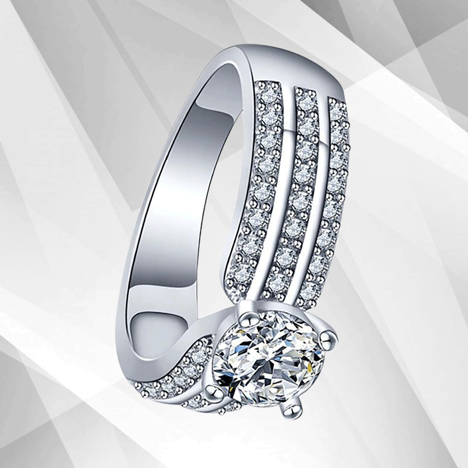 2.5Ct Round-Cut CZ Diamonds Solitaire Bridal Engagement Ring set in 18K White Gold, showcasing a brilliant diamond in a contemporary prong setting.