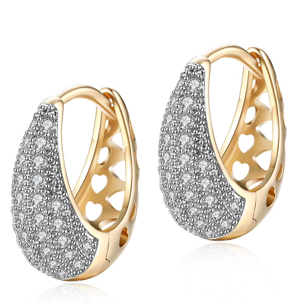 Elegant 26 Stone Teardrop Pave Huggie Earrings in 18K White Gold Plated, featuring a sparkling design and comfortable fit.