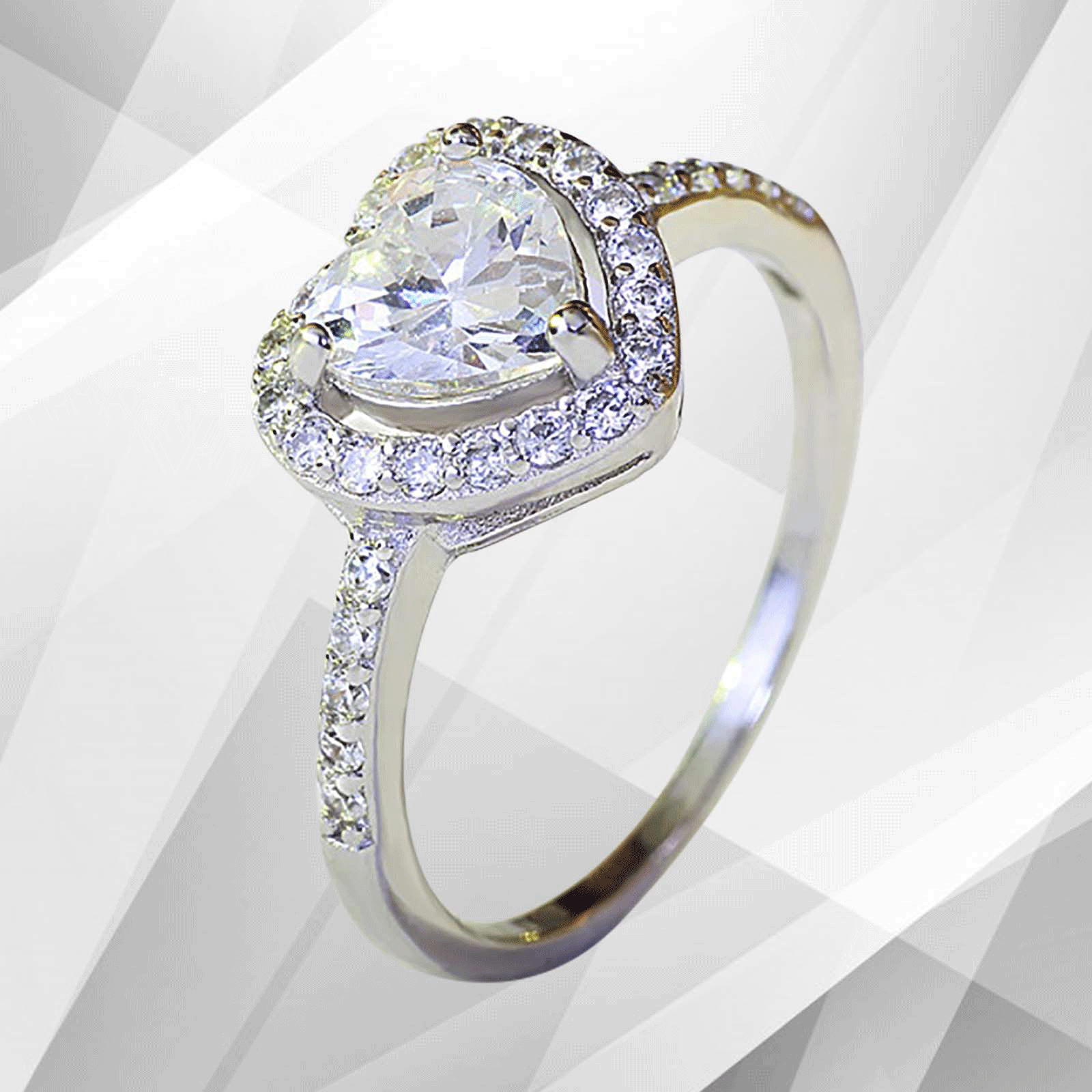 2.88Ct Heart-Cut CZ Diamonds Halo Bridal Engagement Ring in 18Ct white gold, showcasing a heart-shaped center stone surrounded by a sparkling halo.