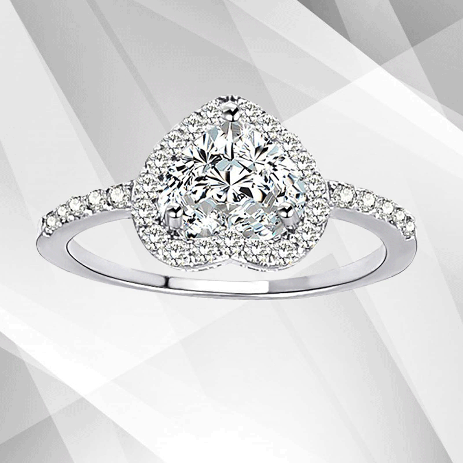 2.88Ct Heart-Cut CZ Diamonds Halo Bridal Engagement Ring in 18Ct white gold, showcasing a heart-shaped center stone surrounded by a sparkling halo.