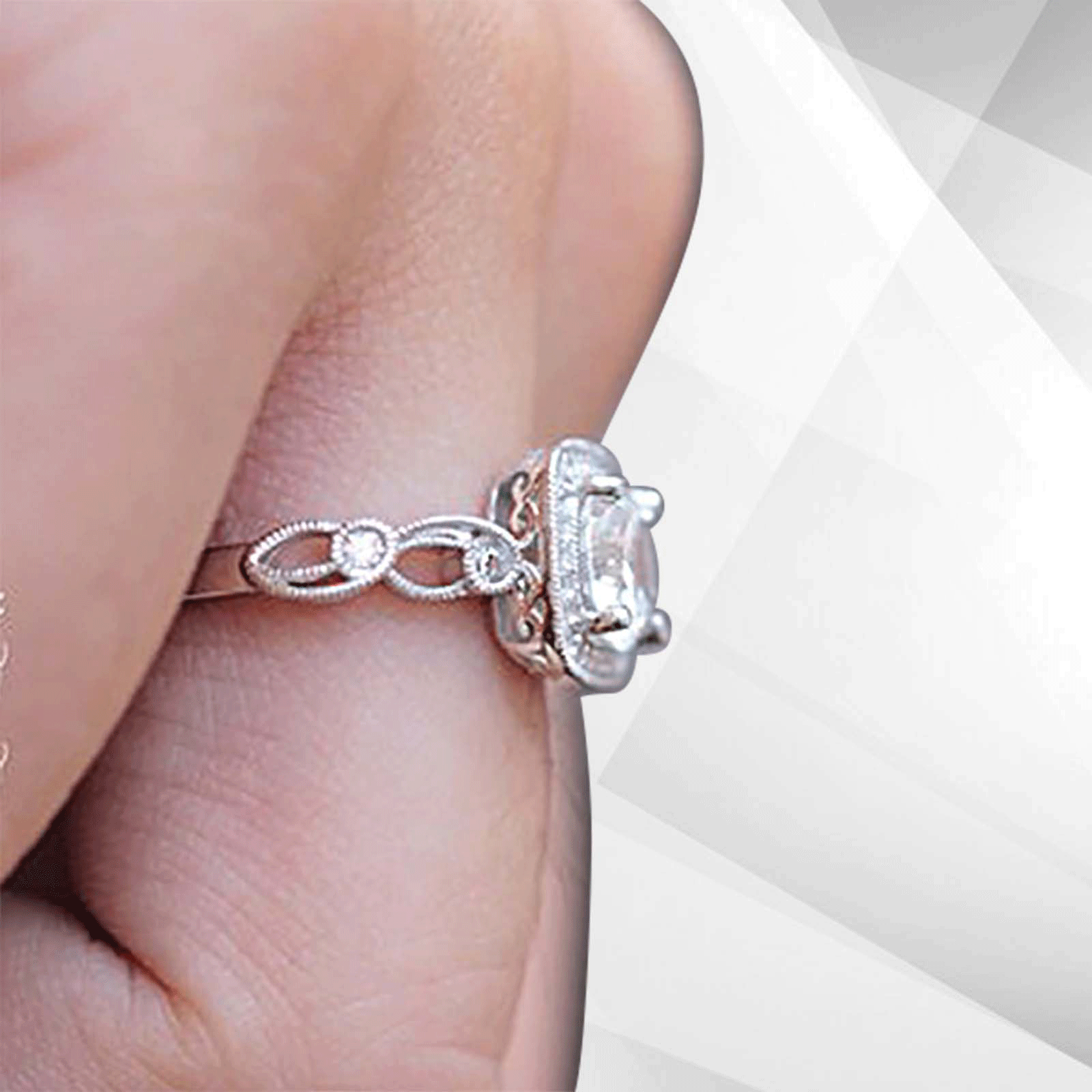 2.88Ct Large CZ Diamond Cushion Halo Engagement Ring set in 18Ct white gold, featuring a sparkling cushion halo design with round cut stones.