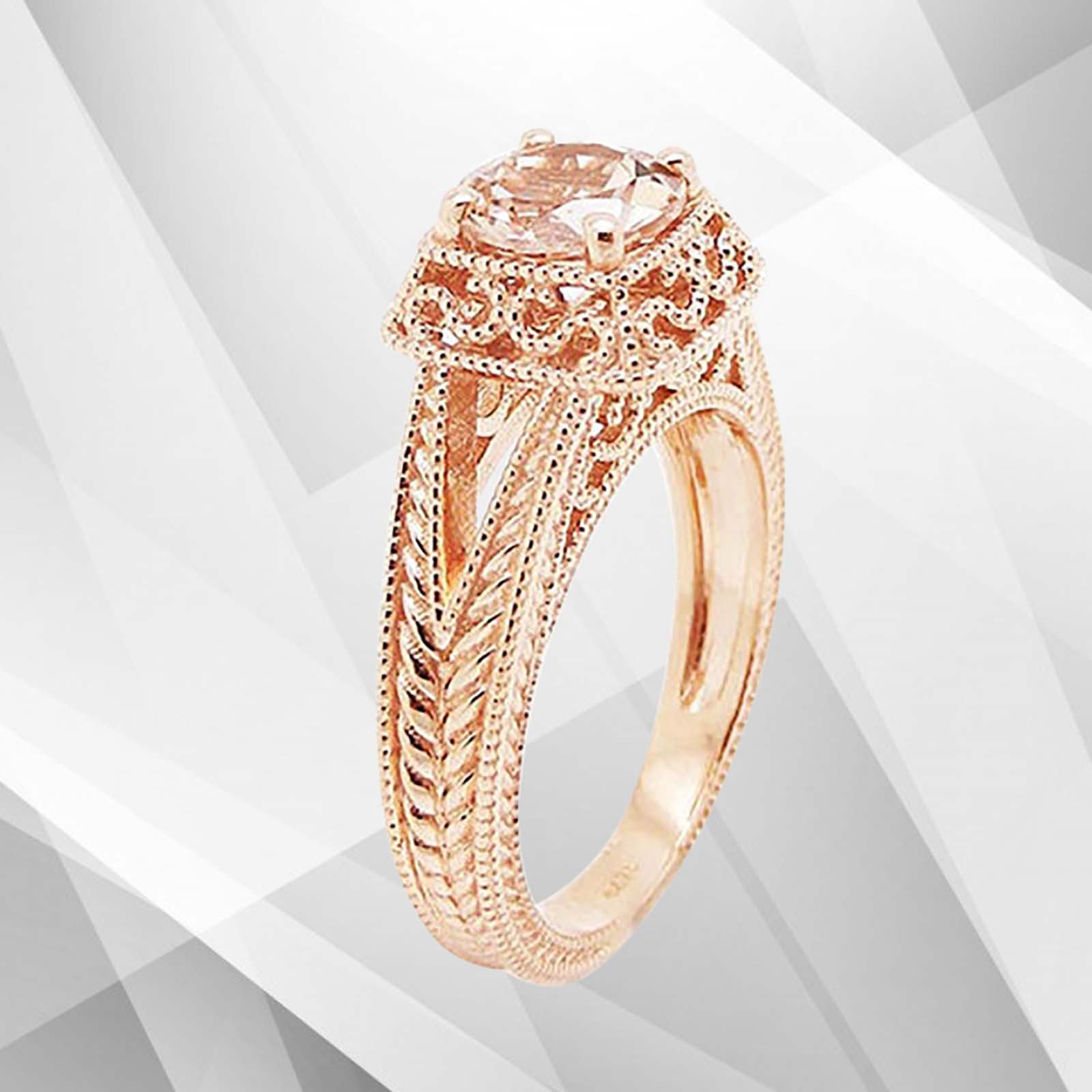 2.88Ct Morganite Diamond Cushion Halo Engagement Ring in 18Ct Rose Gold, featuring a round cut diamond in a stunning halo setting.