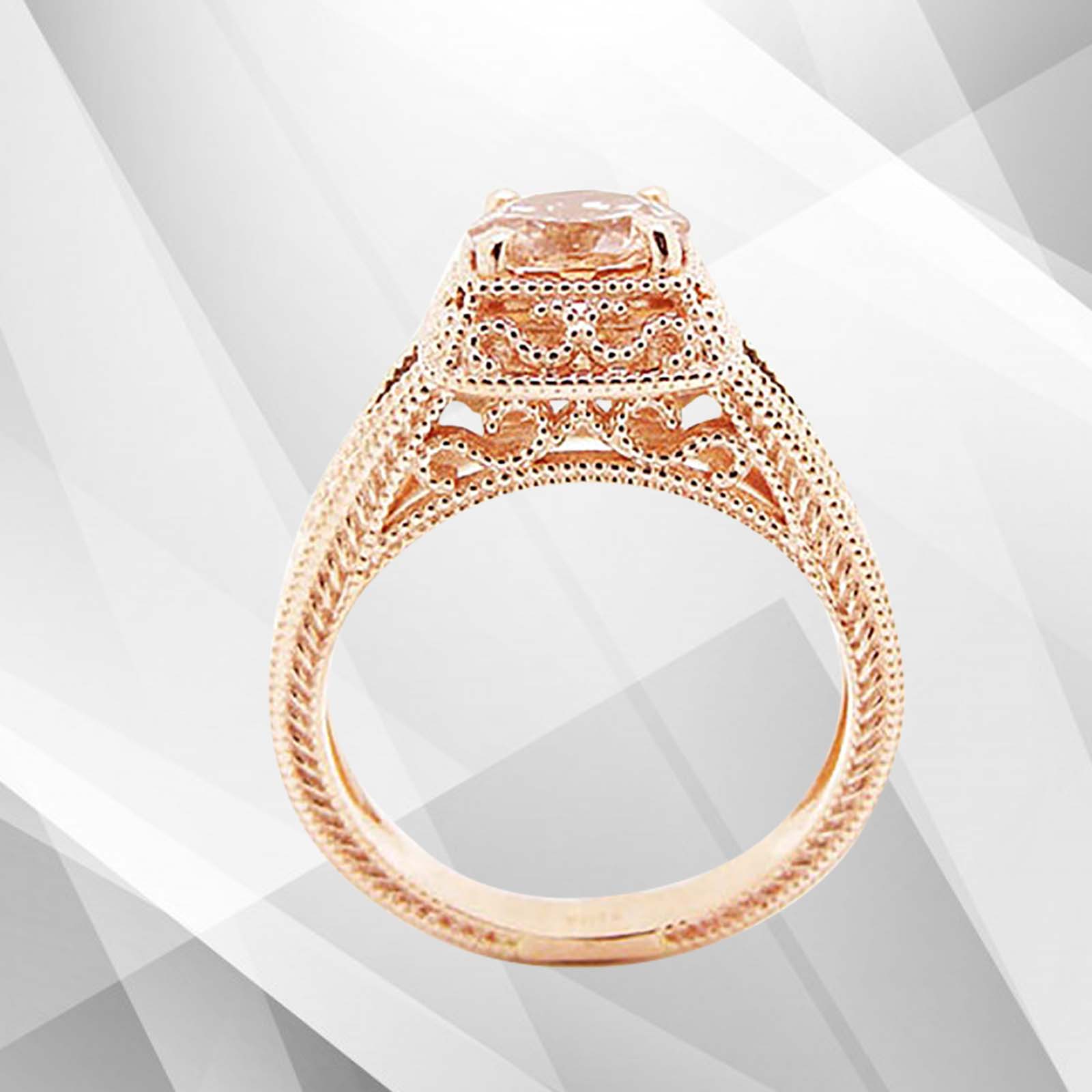 2.88Ct Morganite Diamond Cushion Halo Engagement Ring in 18Ct Rose Gold, featuring a round cut diamond in a stunning halo setting.