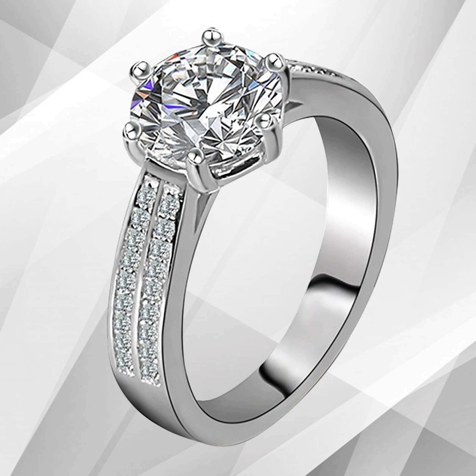 2.88Ct Round-Cut CZ Diamonds Bridal Engagement Ring in 18Ct White Gold, featuring 37 sparkling stones in a prong setting.