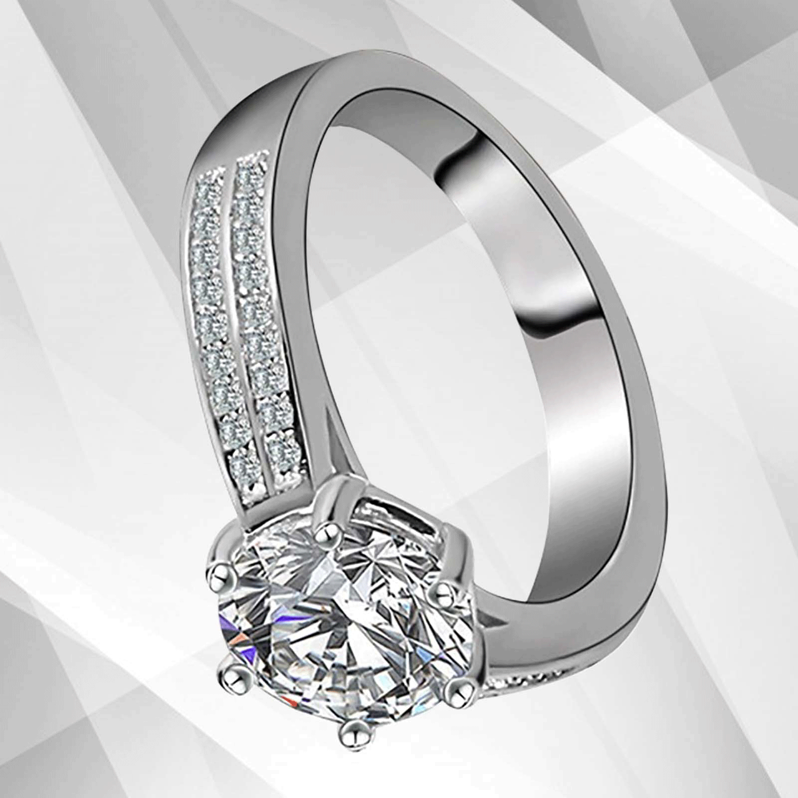 2.88Ct Round-Cut CZ Diamonds Bridal Engagement Ring in 18Ct White Gold, featuring 37 sparkling stones in a prong setting.