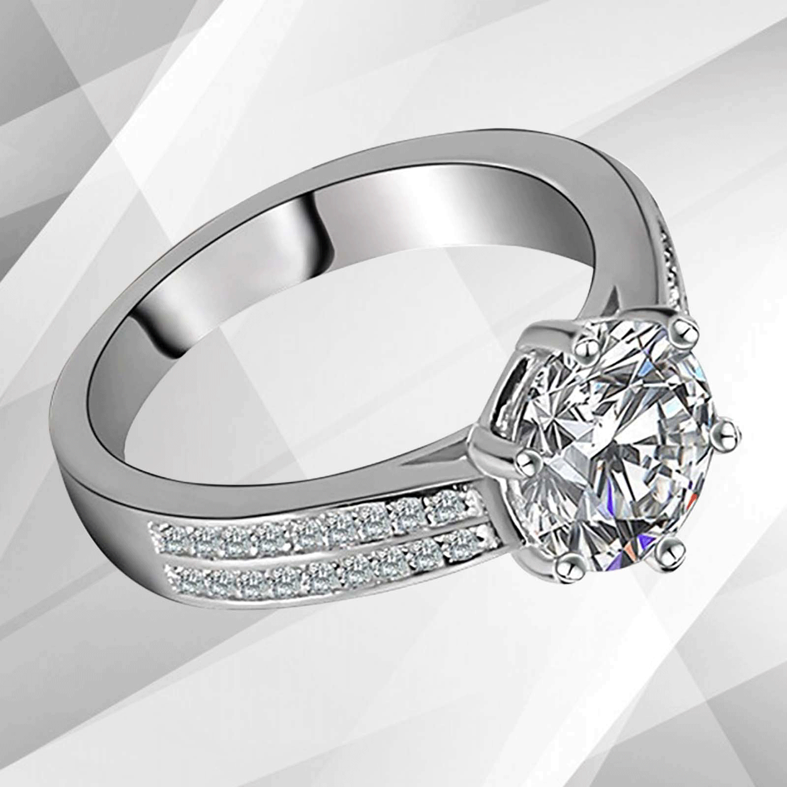 2.88Ct Round-Cut CZ Diamonds Bridal Engagement Ring in 18Ct White Gold, featuring 37 sparkling stones in a prong setting.