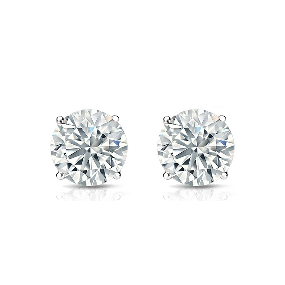 A pair of elegant 2ct diamond stud earrings set in 14k white gold, showcasing their brilliant sparkle and classic round shape.