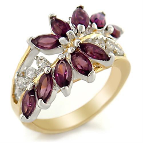 Gold and rhodium brass ring featuring a top grade amethyst crystal centerpiece, elegantly designed for sophistication.