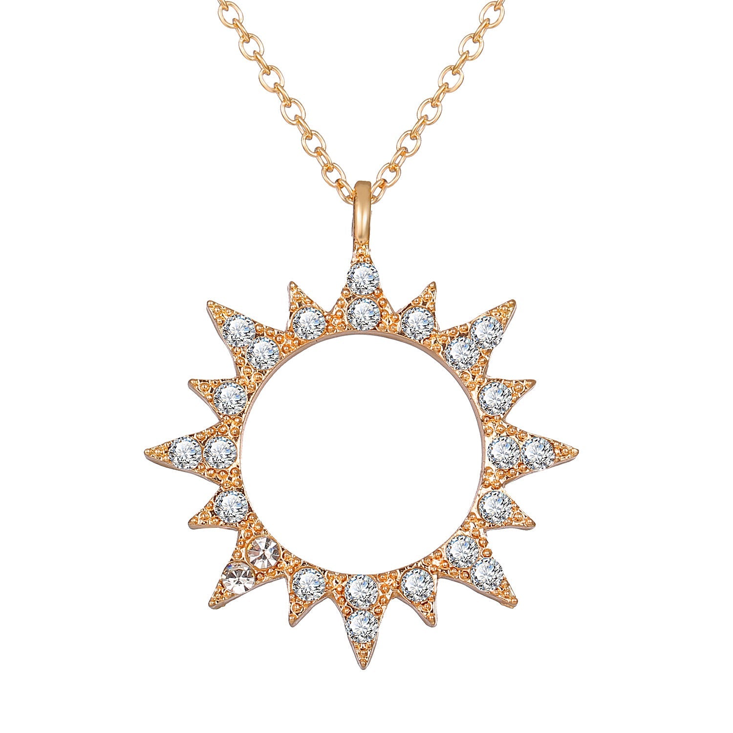 A stunning 3 Piece Celestial Pave Necklace featuring ® Crystals, elegantly designed with 18K gold plating and a link chain.