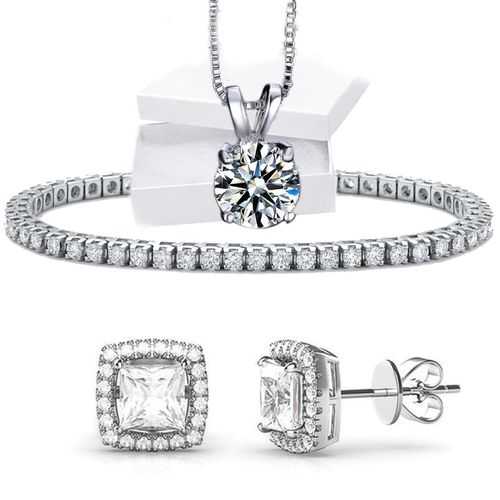 3 Piece Halo Jewelry Set featuring Crystals in 18K White Gold Plated, showcasing elegant Italian design and craftsmanship.