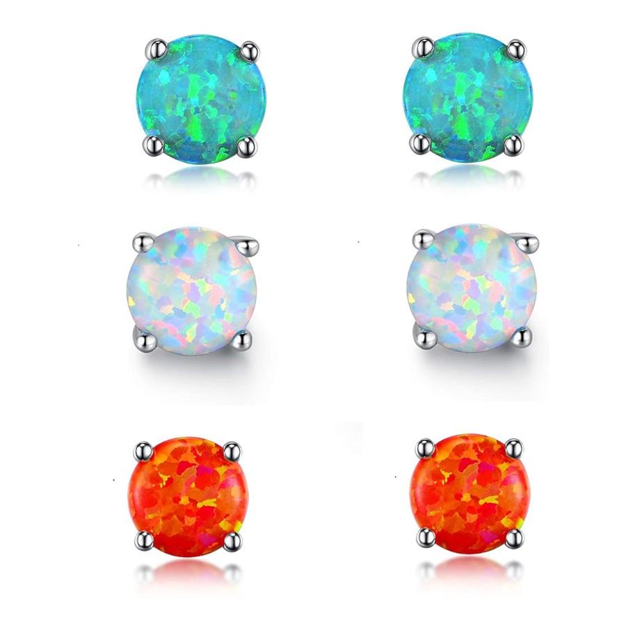 Elegant 3 Piece Oceanic Bohemian Studs in 14K White Gold featuring oceanic opal stones, designed for comfort and style.