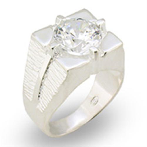 High-Polished 925 Sterling Silver Ring featuring a clear AAA Grade CZ stone, showcasing its elegant design and shine.