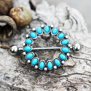 316L Stainless Steel Antique Turquoise Nipple Shield featuring turquoise beads and black plated antique finish.