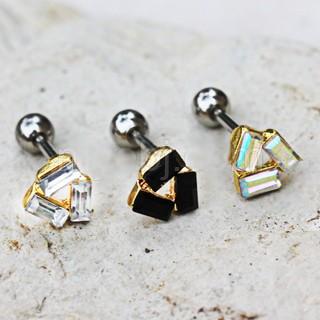 A stylish 316L stainless steel Art Deco cartilage earring featuring a geometric design with prism-shaped CZ stones and gold-plated accents.