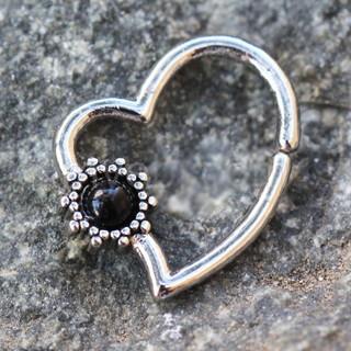 A stylish 316L stainless steel cartilage earring featuring a black floral heart design, perfect for everyday wear.