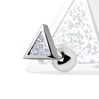 A stylish 316L stainless steel triangle cartilage earring inlaid with clear cubic zirconia dust, showcasing its unique design and brilliant shine.