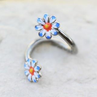 A beautiful 316L stainless steel cartilage earring featuring a colorful daisy flower design in blue, orange, and yellow.