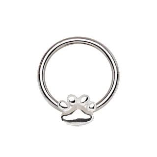 A 316L stainless steel snap-in captive bead ring featuring a cute puppy paw design, ideal for septum piercings.