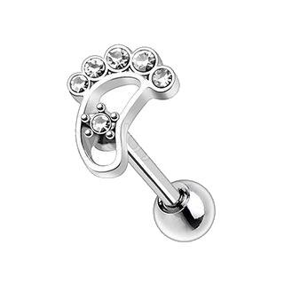 A stylish 316L stainless steel cartilage earring featuring a unique footprint design with sparkling cubic zirconia accents.