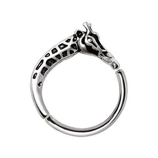 A detailed 316L stainless steel seamless ring featuring a giraffe design with black accents, perfect for cartilage and lip piercings.