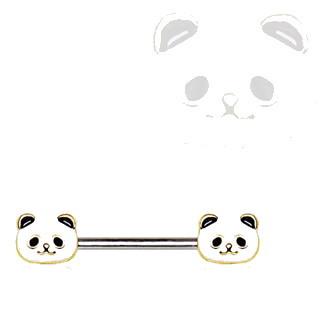 A beautifully crafted 316L stainless steel nipple bar featuring a golden panda design with gold plated trim, showcasing its intricate details.