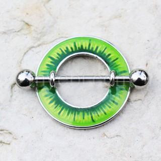 Green circle nipple piercing jewelry.