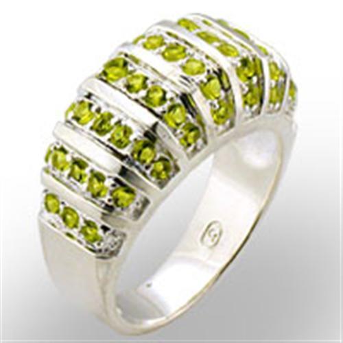 High-Polished 925 Sterling Silver Ring featuring a vibrant synthetic spinel gemstone in peridot color, showcasing a luxurious design.