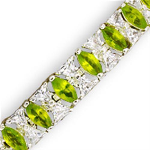 High-polished 925 sterling silver bracelet featuring a synthetic spinel centerpiece in peridot color, elegantly designed for any occasion.