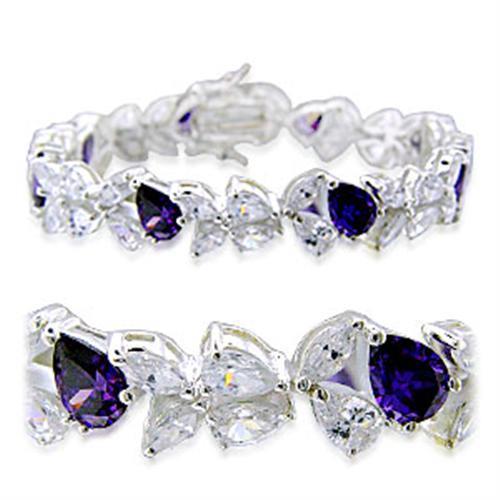 High-Polished 925 Sterling Silver Bracelet featuring an AAA Grade Amethyst CZ stone, showcasing a luxurious and elegant design.