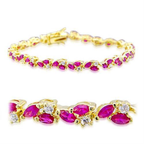 Gold brass bracelet featuring a synthetic garnet stone in ruby color, elegantly designed for stylish wear.