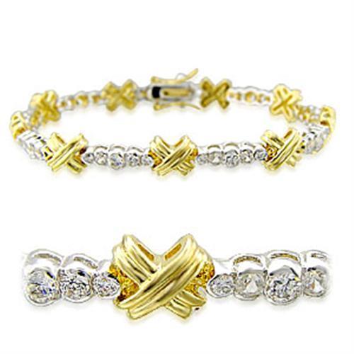 Gold and rhodium brass bracelet featuring a clear AAA Grade CZ stone, elegantly designed for any occasion.