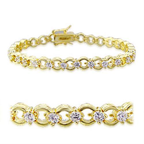 Elegant gold brass bracelet featuring AAA grade clear CZ stones, perfect for any occasion.