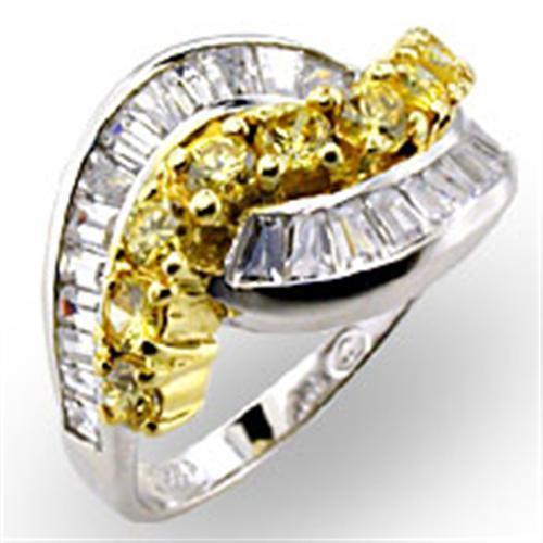 32817 Reverse Two-Tone 925 Sterling Silver Ring featuring AAA Grade CZ in Citrine color, showcasing its elegant design and craftsmanship.