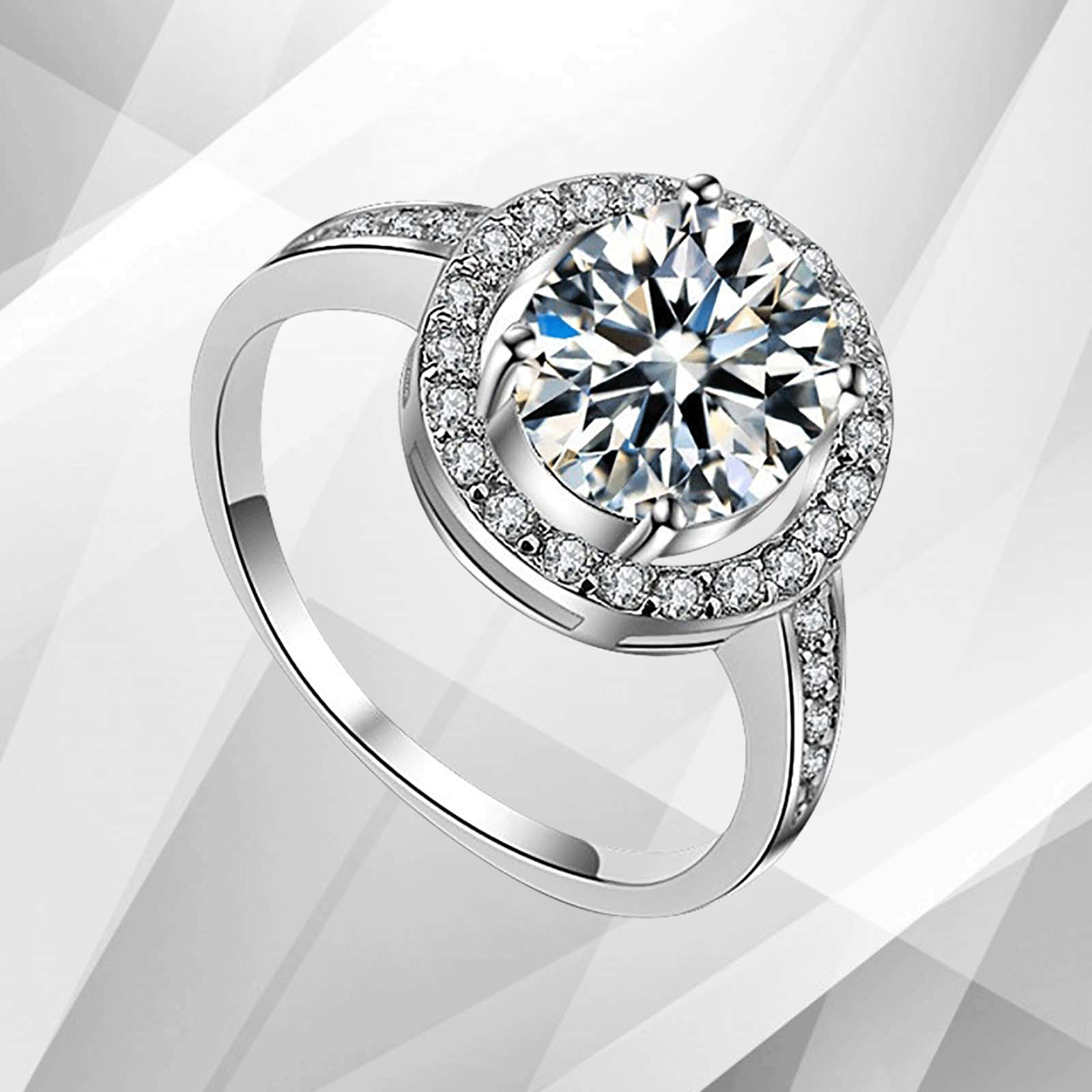 3.2Ct Round-Cut Diamond Cushion Halo Bridal Engagement Ring in 18Ct White Gold, showcasing a stunning round diamond surrounded by a halo of smaller stones.