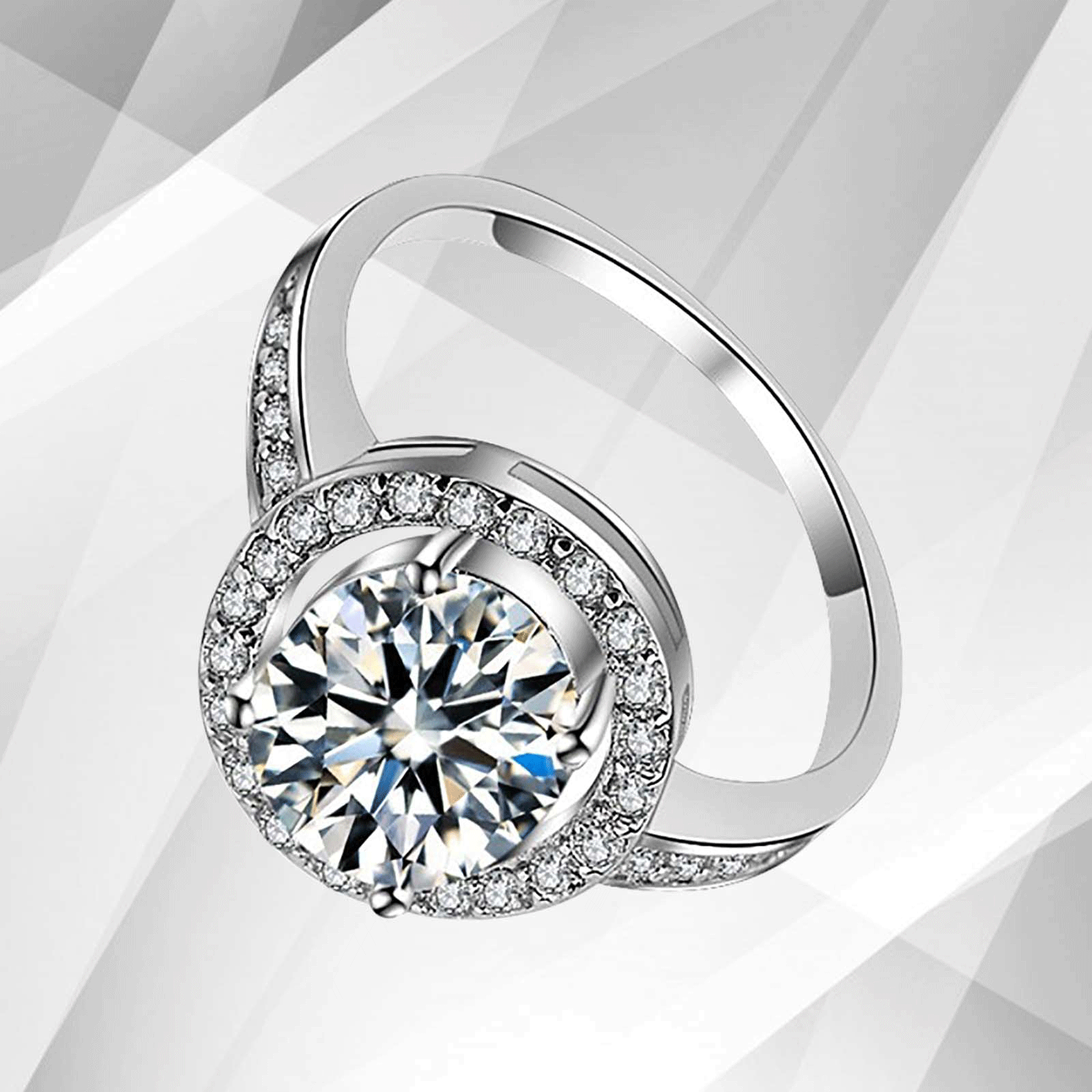 3.2Ct Round-Cut Diamond Cushion Halo Bridal Engagement Ring in 18Ct White Gold, showcasing a stunning round diamond surrounded by a halo of smaller stones.