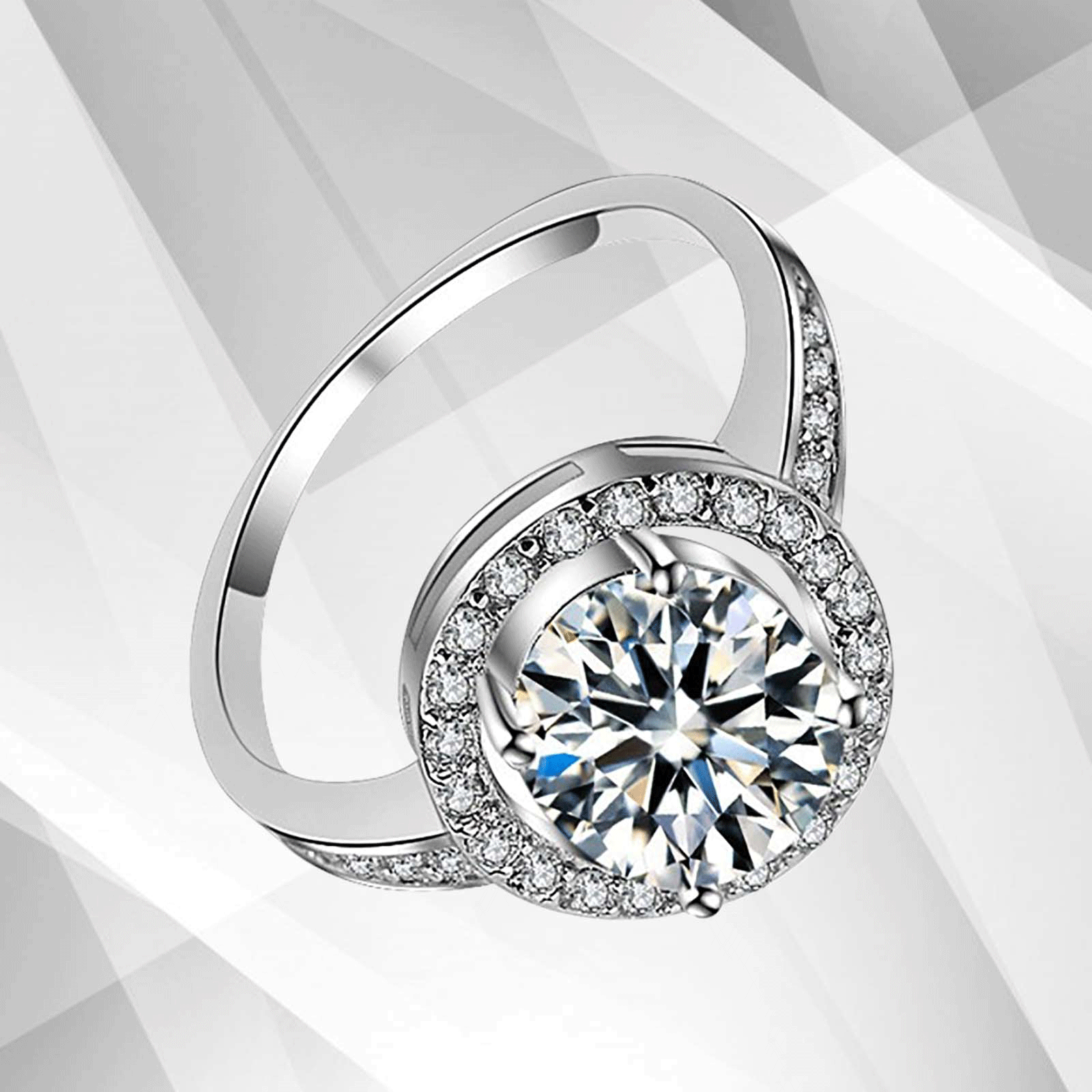 3.2Ct Round-Cut Diamond Cushion Halo Bridal Engagement Ring in 18Ct White Gold, showcasing a stunning round diamond surrounded by a halo of smaller stones.