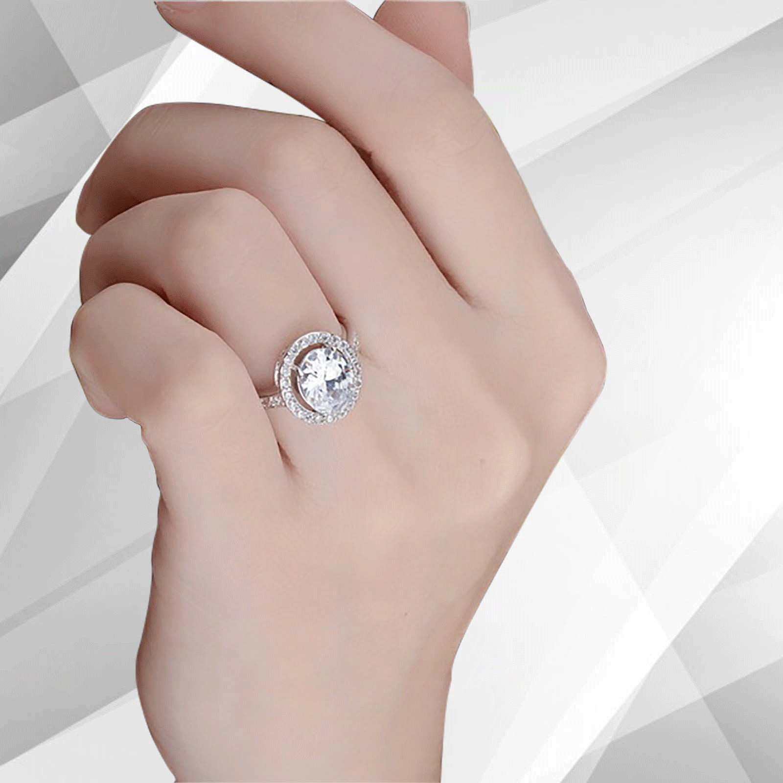 3.2Ct Round-Cut Diamond Cushion Halo Bridal Engagement Ring in 18Ct White Gold, showcasing a stunning round diamond surrounded by a halo of smaller stones.