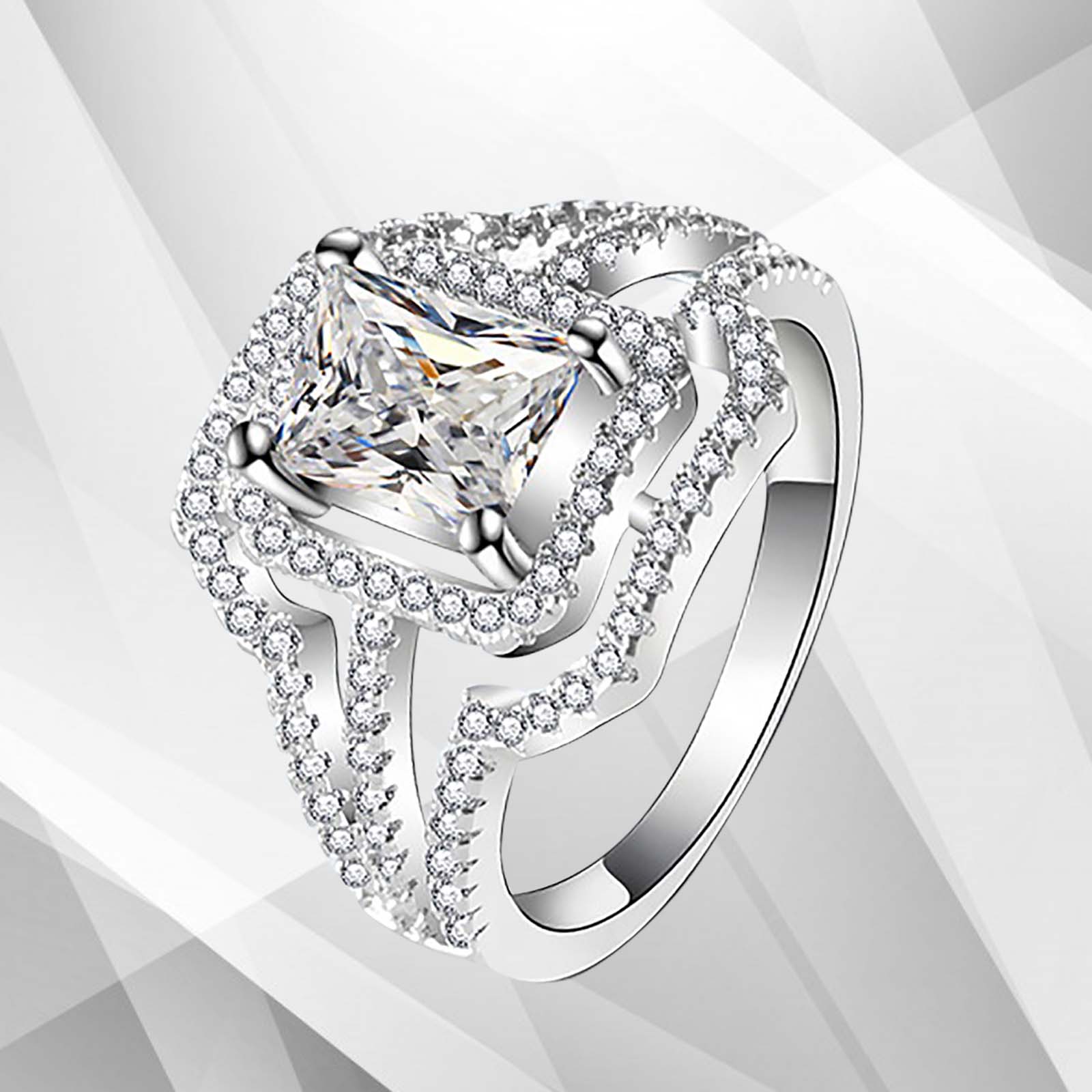 3.2Ct Square-Cut Diamond Cushion Halo Bridal Engagement Ring in 18K White Gold, featuring a central diamond surrounded by a halo of smaller stones.