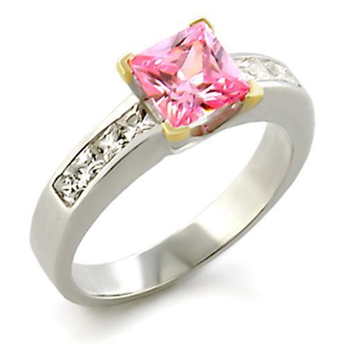 34104 Reverse Two-Tone 925 Sterling Silver Ring featuring AAA Grade CZ stones in rose color, showcasing elegant design and quality craftsmanship.